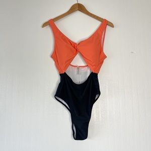 Live Life on the Beach Swim Suit Color Block Peach Black Bathing suit One Piece